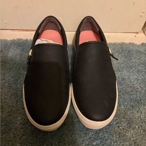 Dr Scholls Black Slip-On Sneakers with White Soles and gold zipper - New